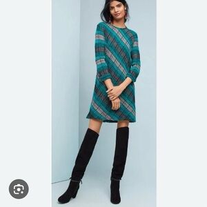 NWT Aldomartine for Anthropologie elegant plaid dress green/gray size XL